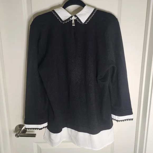 Karl Lagerfeld White and Black Collar Detail Sweater Size M - Picture 2 of 4